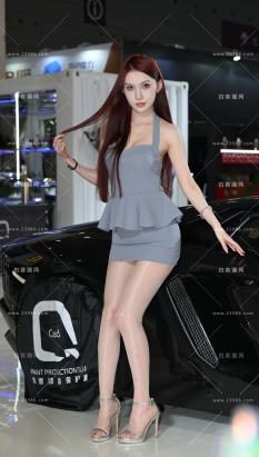 油亮丝包臀裙车模